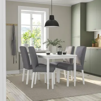 IKEA DANDERYD / BERGMUND Masa + 4 scaune, alb/Gunnared, gri mediu, 130 cm