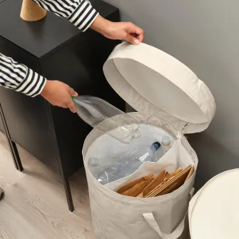 IKEA DIMPA Sac sortare cu capac, gri deschis-bej, 50 l
