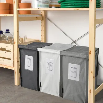 IKEA DIMPA Sacosa sortare deseuri, alb/gri inchis/gri, 22x35x45 cm/35 l