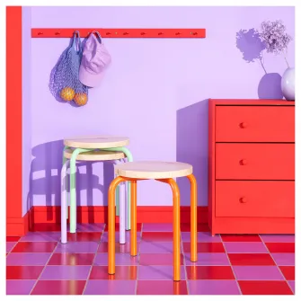 IKEA DOMSTEN Taburet, portocaliu/pin