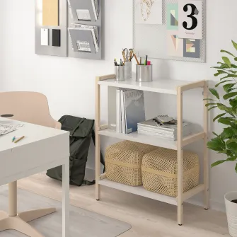 IKEA EKENABBEN Etajera deschisa, plop/alb, 70x34x86 cm