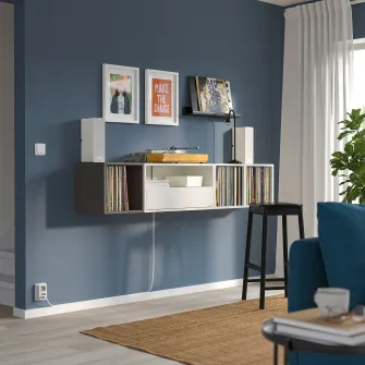 IKEA EKET Ansamblu depozitare media, alb/gri inchis, 175x35x35 cm