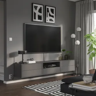 IKEA EKET Ansamblu depozitare media, gri inchis, 210x35x35 cm