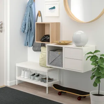 IKEA EKET Ansamblu depozitare suspendata, aspect stejar antichizat/alb, 105x35x70 cm