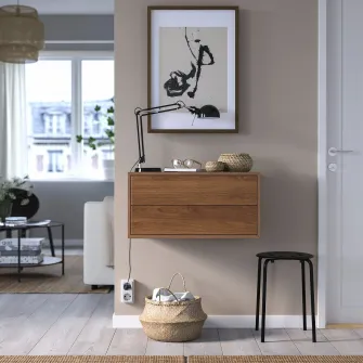 IKEA EKET Ansamblu depozitare suspendata, cu 2 sertare/aspect nuc, 70x35x35 cm
