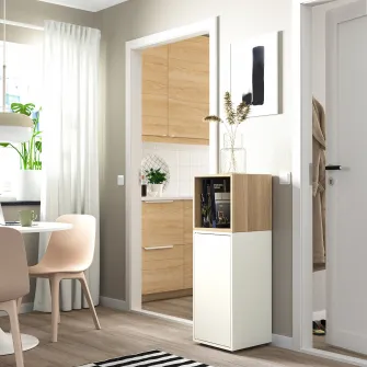IKEA EKET Combinatie corp cu picioare, alb/aspect stejar antichizat, 35x35x107 cm