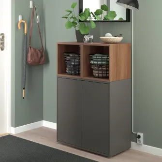 IKEA EKET Combinatie corp cu picioare, gri inchis/aspect nuc, 70x35x107 cm