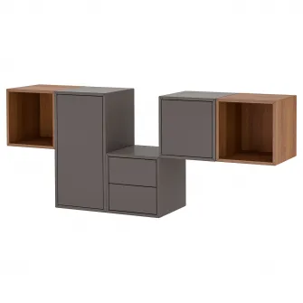 IKEA EKET Combinatie corp suspendat, gri inchis/aspect nuc, 175x35x70 cm