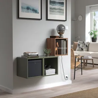IKEA EKET Corp suspendat+usa de sticla, maro aspect nuc, 35x25x35 cm