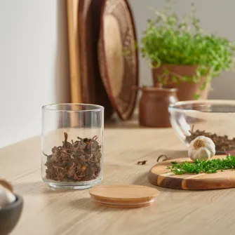 IKEA EKLATANT Borcan cu capac, sticla transparenta/bambus, 0.8 l