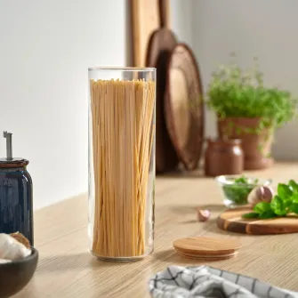 IKEA EKLATANT Borcan cu capac, sticla transparenta/bambus, 1.8 l