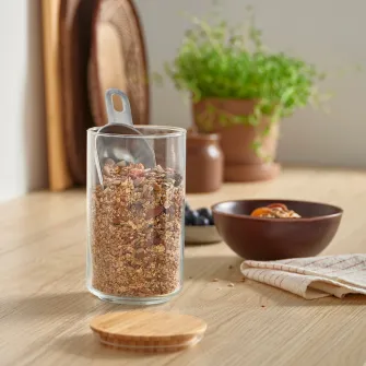 IKEA EKLATANT Borcan cu capac, sticla transparenta/bambus, 1 l