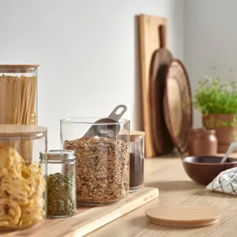 IKEA EKLATANT Borcan cu capac, sticla transparenta/bambus, 2.3 l