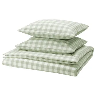 IKEA EKTANDVINGE Husa pilota+2 fete perna, gri-verde deschis alb/caro, 200x200/50x60 cm
