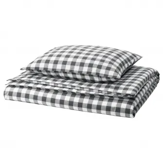 IKEA EKTANDVINGE Husa pilota+fata perna, antracit alb/caro, 150x200/50x60 cm