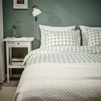 IKEA EKTANDVINGE Husa pilota+fata perna, gri-verde deschis alb/caro, 150x200/50x60 cm