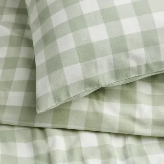 IKEA EKTANDVINGE Husa pilota+fata perna, gri-verde deschis alb/caro, 150x200/50x60 cm