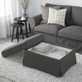IKEA EKTORP Taburet cu depozitare, Hakebo gri inchis