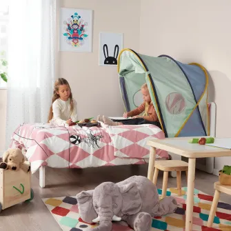 IKEA ELDFLUGA Cort pentru pat, albastru/verde, 70/80/90