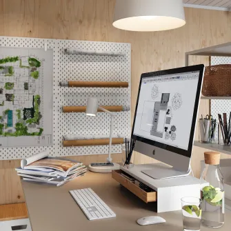 IKEA ELLOVEN Suport monitor cu sertar, alb