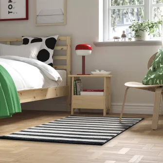 IKEA ELSYSTEM Covor, fir scurt, negru/alb/dunga, 80x150 cm