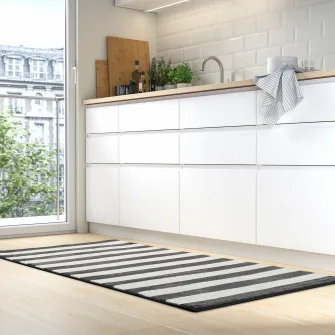 IKEA ELSYSTEM Covor, fir scurt, negru/alb/dunga, 80x150 cm