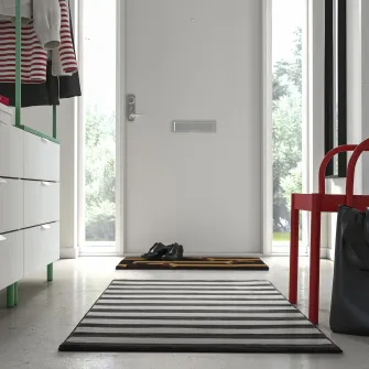 IKEA ELSYSTEM Covor, fir scurt, negru/alb/dunga, 80x150 cm