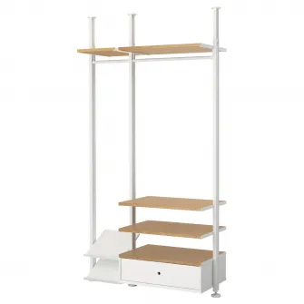 IKEA ELVARLI Combinatie dulap, alb/bambus, 135x51x222-350 cm
