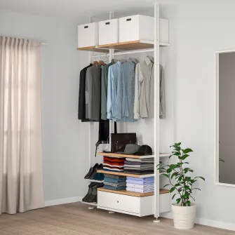 IKEA ELVARLI Combinatie dulap, alb/bambus, 135x51x222-350 cm