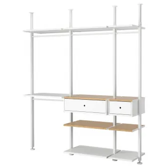 IKEA ELVARLI Combinatie dulap, alb/bambus, 218x51x222-350 cm