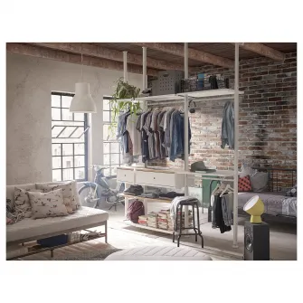 IKEA ELVARLI Combinatie dulap, alb/bambus, 218x51x222-350 cm