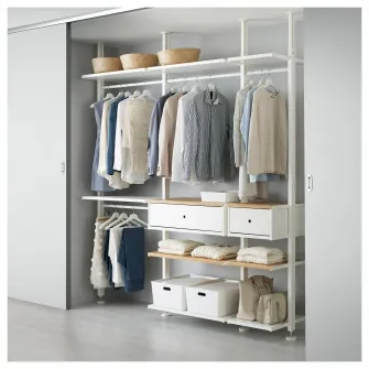 IKEA ELVARLI Combinatie dulap, alb/bambus, 218x51x222-350 cm