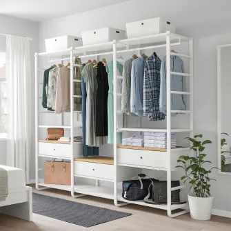 IKEA ELVARLI Combinatie dulap, alb/bambus, 245x55x216 cm