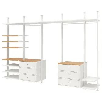 IKEA ELVARLI Combinatie dulap, alb/bambus, 385x51x222-350 cm