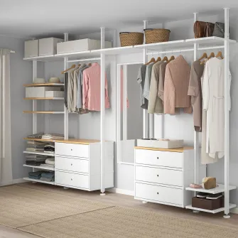 IKEA ELVARLI Combinatie dulap, alb/bambus, 385x51x222-350 cm