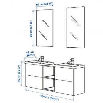 IKEA ENHET Baie, alb, 164x43x65 cm