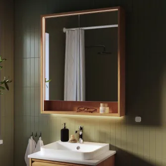 IKEA FAXÄLVEN Corp cu oglinda+iluminat integrat, aspect stejar, 60x15x95 cm