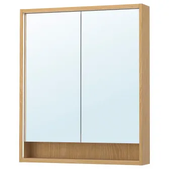 IKEA FAXÄLVEN Corp cu oglinda+iluminat integrat, aspect stejar, 80x15x95 cm