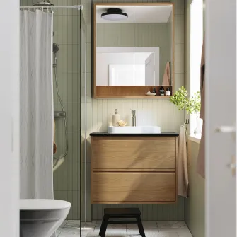 IKEA FAXÄLVEN Corp cu oglinda+iluminat integrat, aspect stejar, 80x15x95 cm