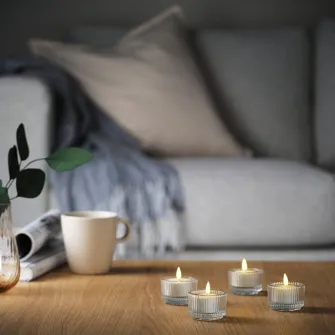 IKEA FINSMAK Suport lumanare pastila, sticla transparenta, 3.5 cm