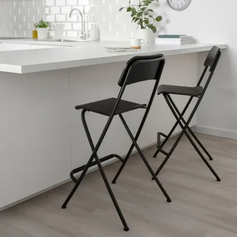 IKEA FRANKLIN Scaun bar cu spatar, pliant, inaltimea blatului negru/negru, 63 cm