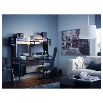 IKEA FREDDE Birou de gaming, negru, 140/185x74x146 cm