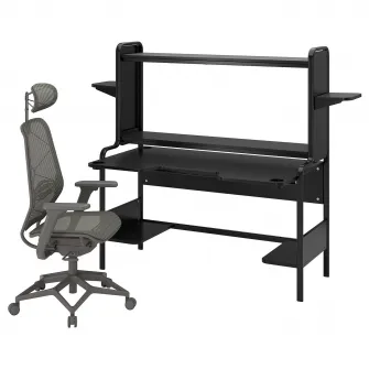 IKEA FREDDE / STYRSPEL Birou+scaun de gaming, negru/gri