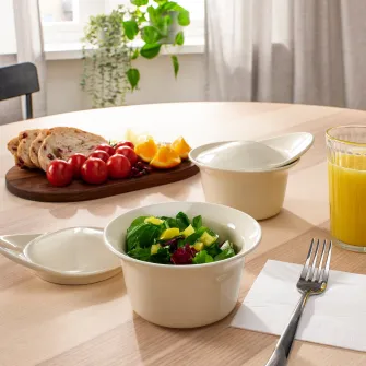 IKEA FÄRGKLAR Vas cuptor/platou+capac, lucios bej, 0.2 l