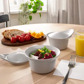 IKEA FÄRGKLAR Vas cuptor/platou+capac, mat gri, 0.2 l