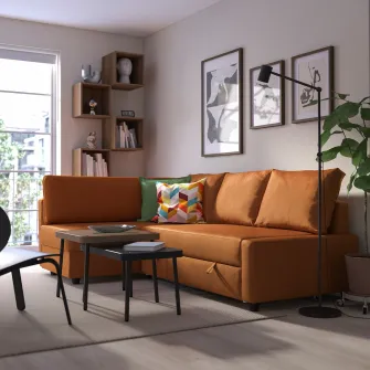 IKEA FRIHETEN / KLAGSHAMN Coltar extensibil cu depozitare, Faringe maro-port
