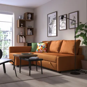 IKEA FRIHETEN Coltar extensibil cu depozitare, Faringe maro-port