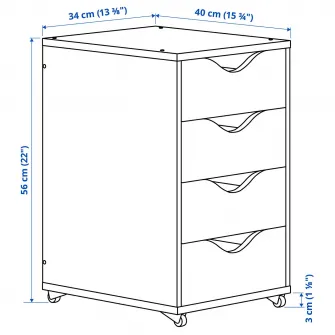 IKEA FRIIDROTT Comoda cu rotile, alb, 35x56 cm