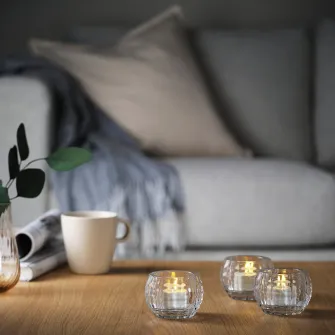 IKEA FRÖJDA Suport lumanare pastila, sticla transparenta, 6 cm