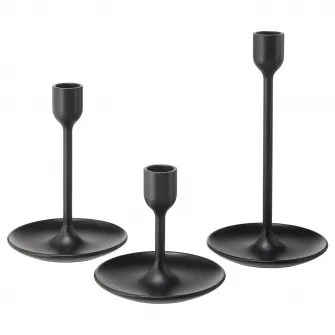 IKEA FULLTALIG Suport lumanare, set 3 buc., negru